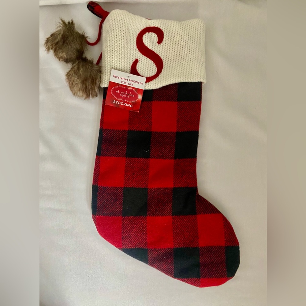 Stocking‎ with S monogram. New with tags. 21”